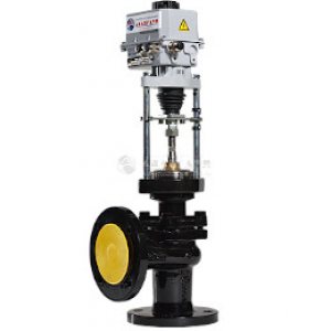 Клапан чугунный запорно-регулирующий угловой 26ч945п фланцевый с ЭИМ PN1,6МПа